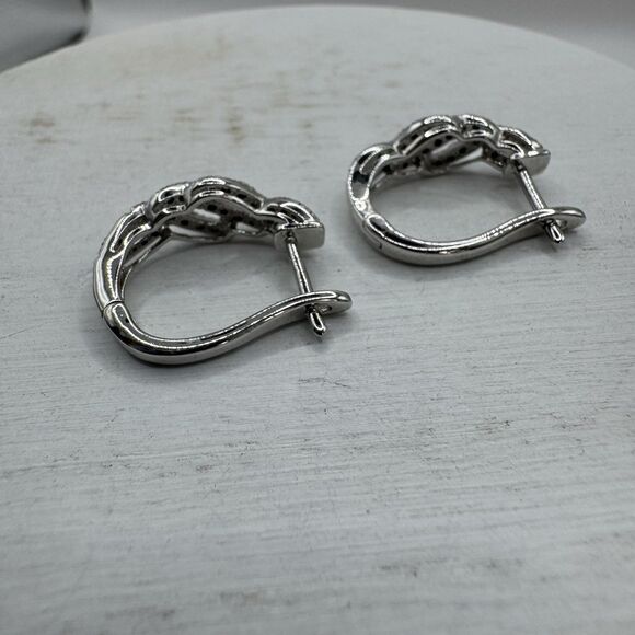 Sterling Silver Diamond Twisted Half Hoop Earrings - Picture 13 of 15